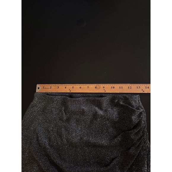 Oak + Fort Black Metallic Lurex Ruched Asymmetrical Hem Mini Skirt S X2 - Picture 6 of 6